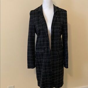 Ellen Tracy Elegant Black Checkered Women's Open Long Blazer NWT Sz S